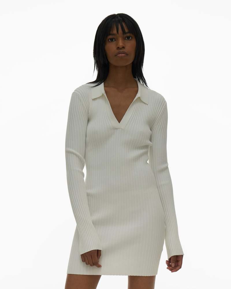 helmut lang ribbed dress Helmut Lang bead-embellished ribbed-knit Dress | White