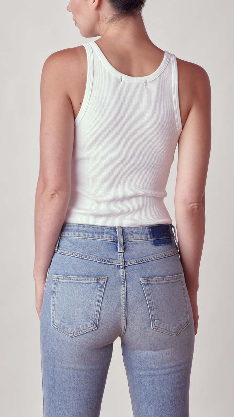 amo denim Long Rib Tank Body Suit - White
