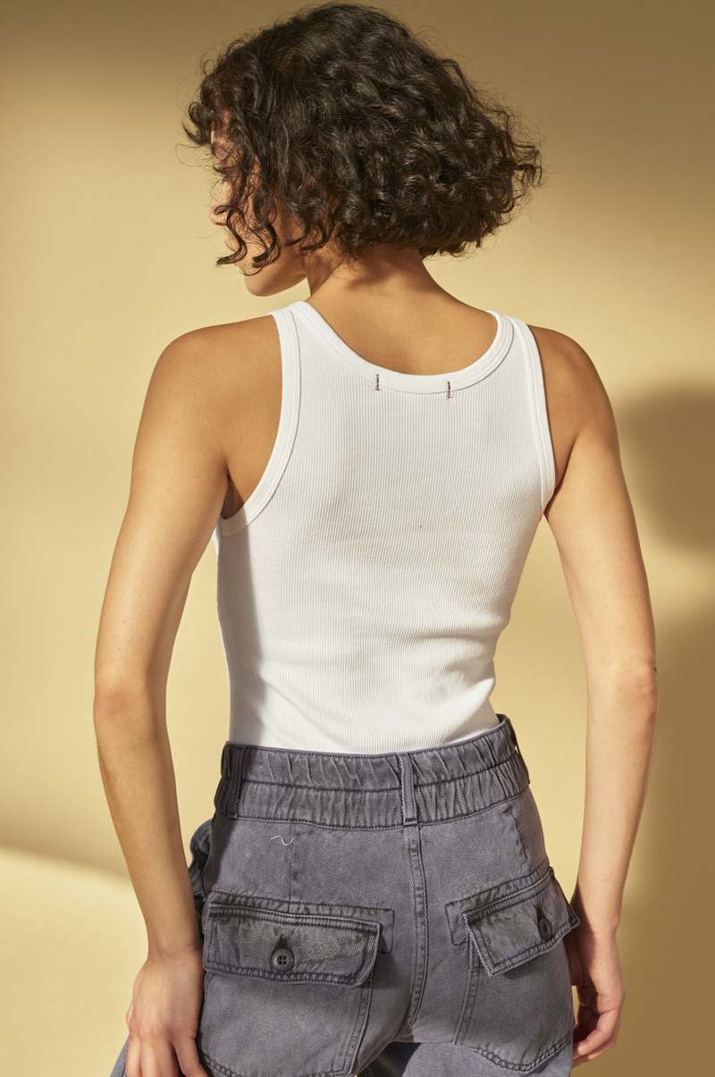 amo denim Long Rib Tank Body Suit - White