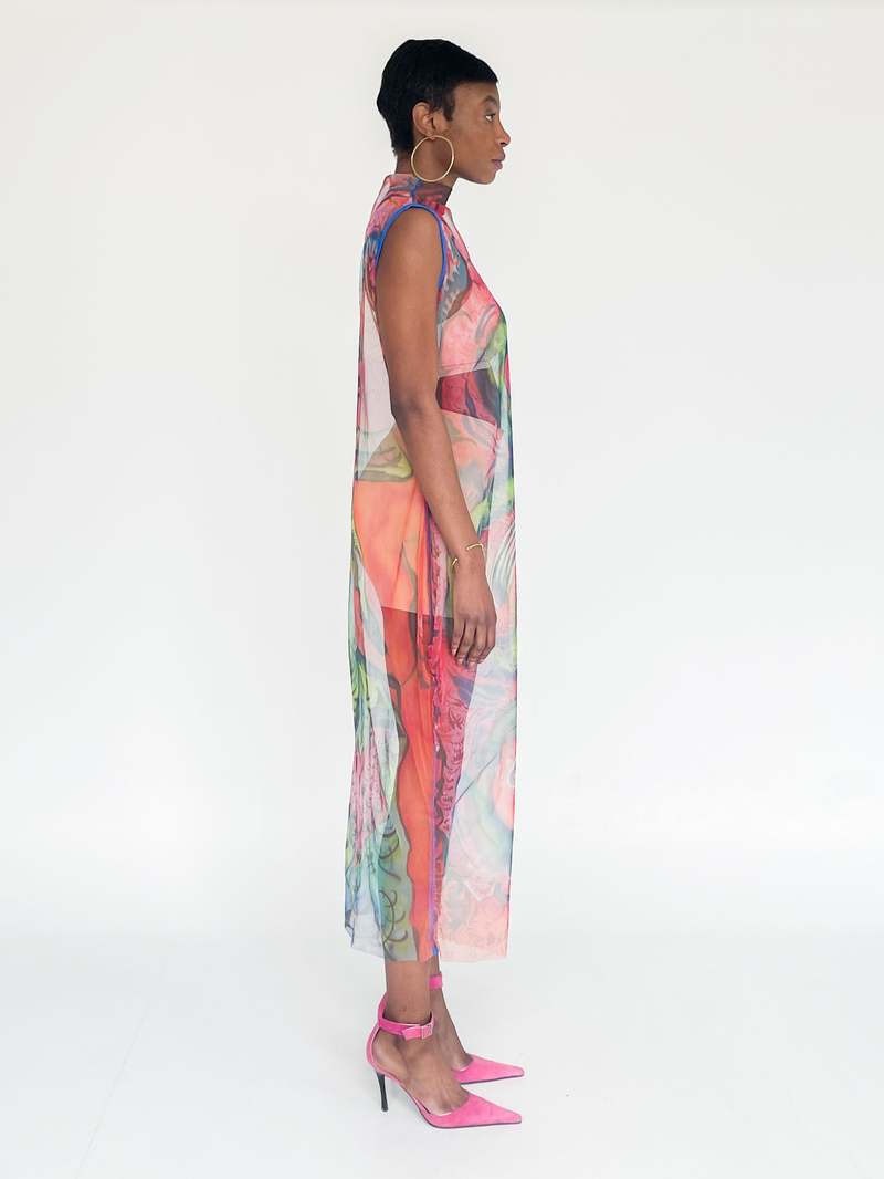 Vintage Melissa Noons c i Abstract Power Mesh Dress - Print | Garmentory
