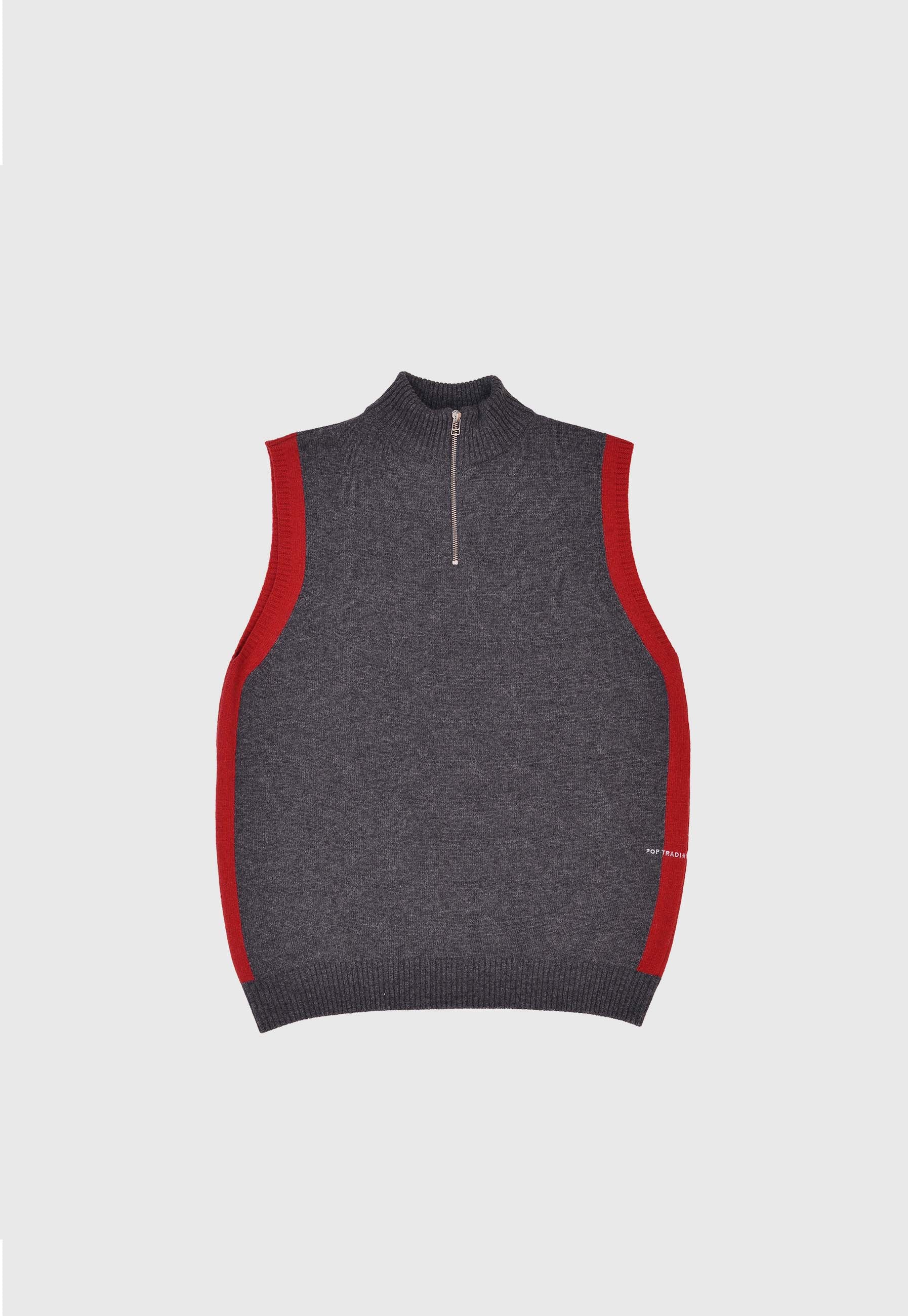 Pop Trading Company Halfzip Knitted Vest - Charcoal/Rio Red