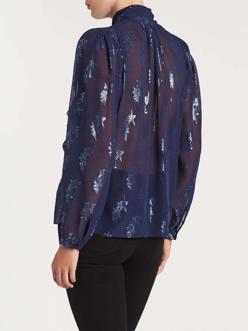 Rebecca Taylor Metallic Star Clip Tie Neck Top | Garmentory