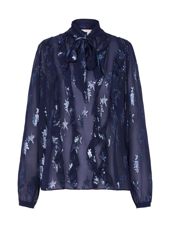 Rebecca Taylor Metallic Star Clip Tie Neck Top | Garmentory