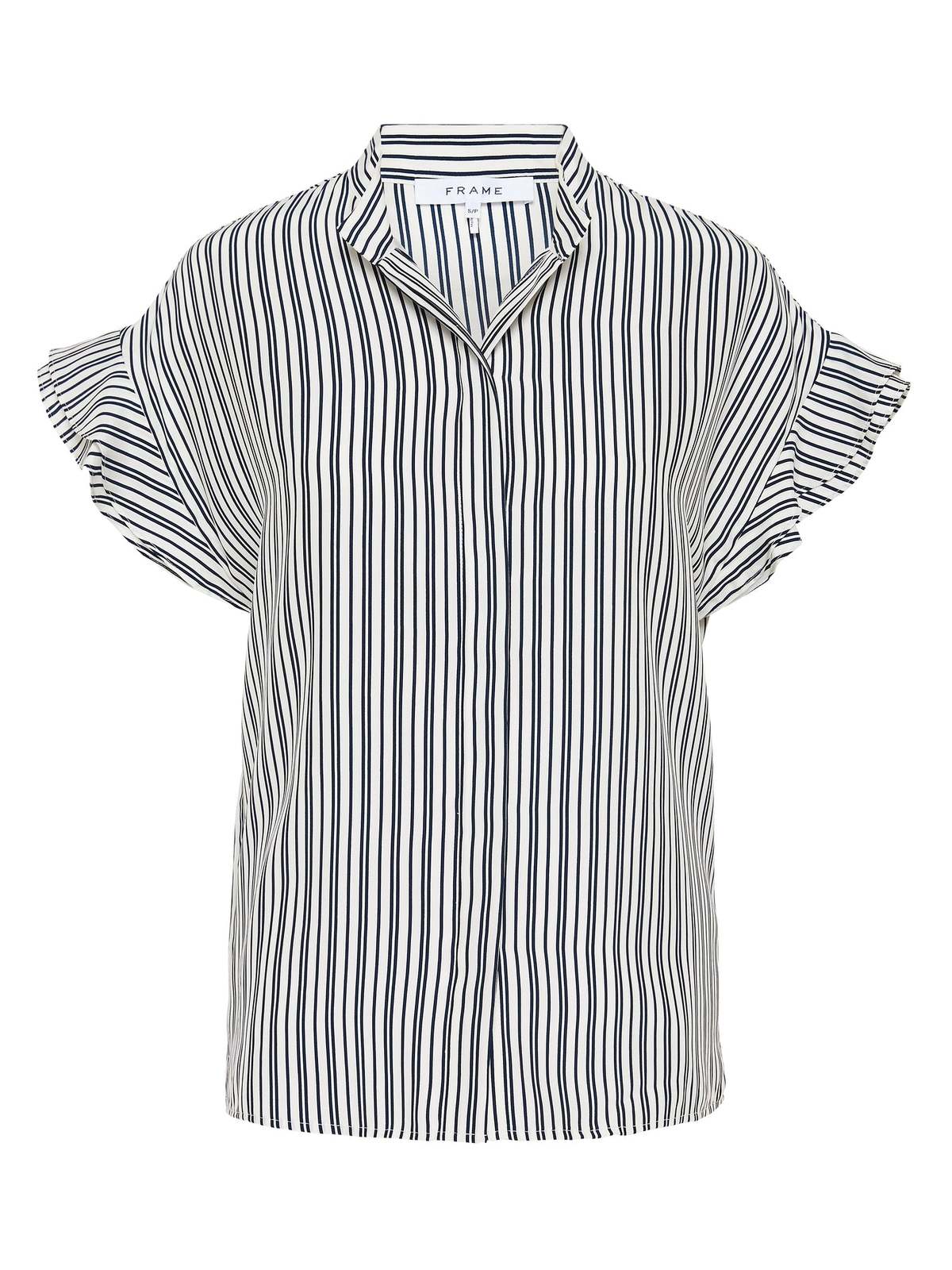 FRAME Denim Silk Flounce Short Sleeve Blouse | Garmentory