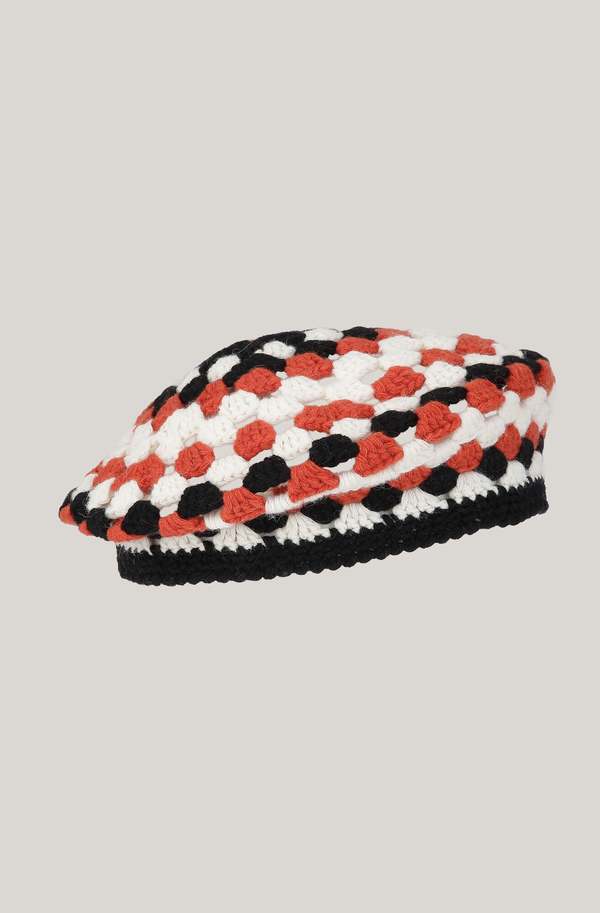 Ganni Lambswool Crochet Beret 