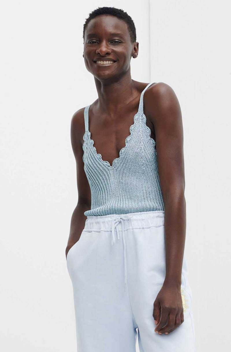 Ganni Sleeveless Metallic Knit Top - Heather | Garmentory