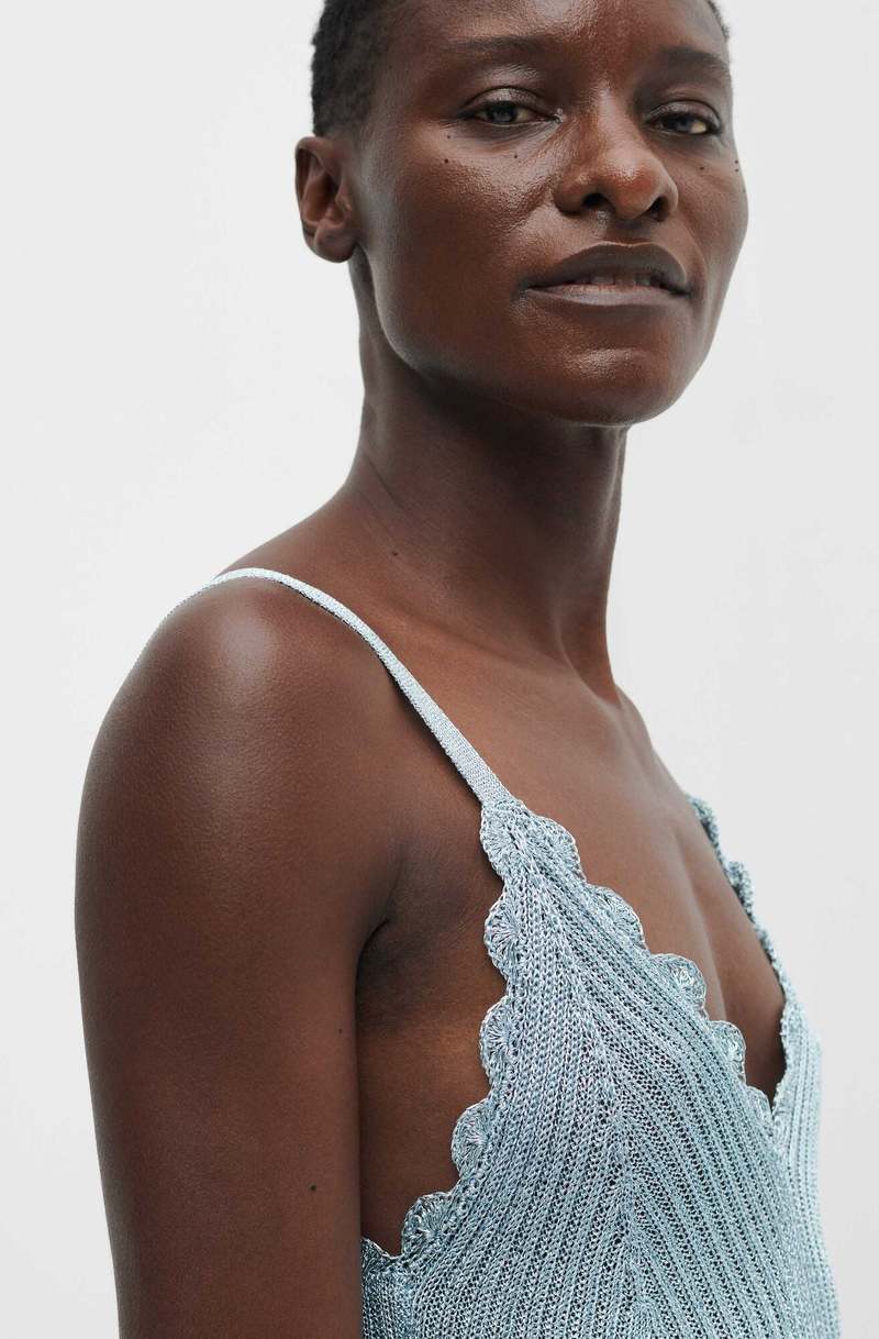 Ganni Sleeveless Metallic Knit Top - Heather | Garmentory