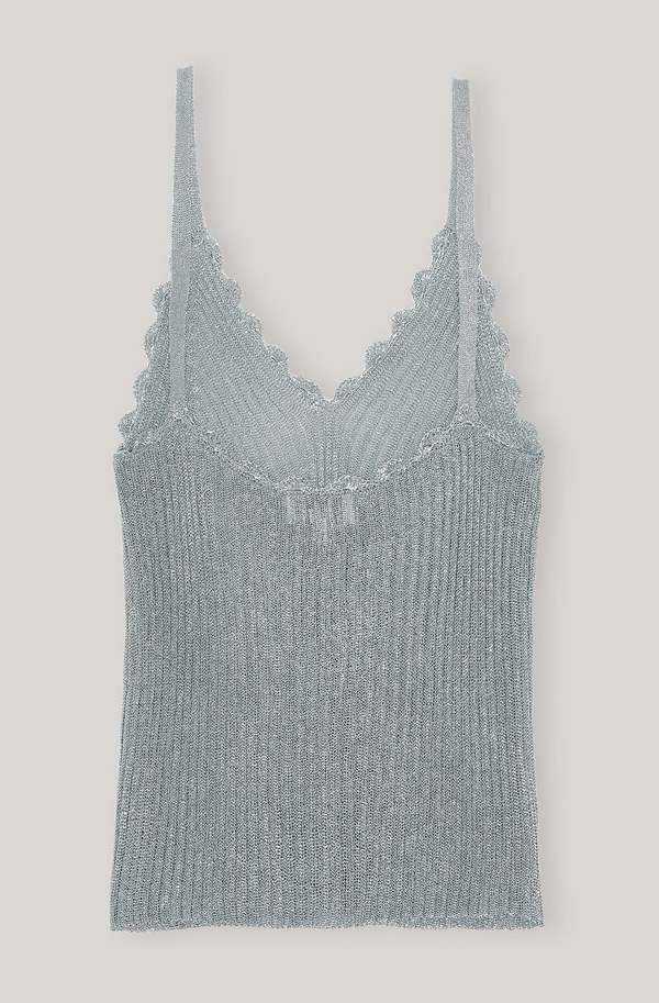 Ganni Sleeveless Metallic Knit Top - Heather | Garmentory