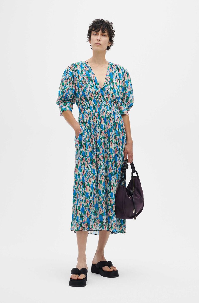 Ganni V-Neck Midi Dress - Floral Azure Blue | Garmentory