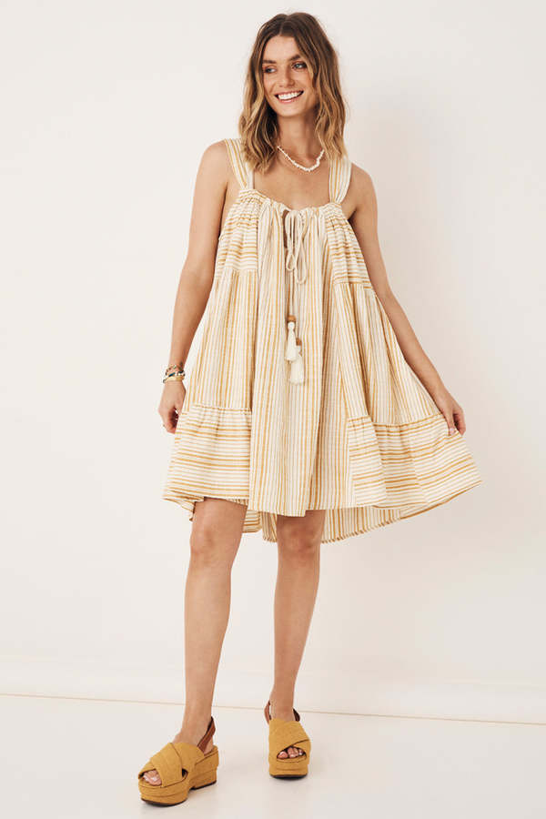 SPELL THE GYPSY COLLECTIVE Lady Palm Strappy Mini Dress Toffee
