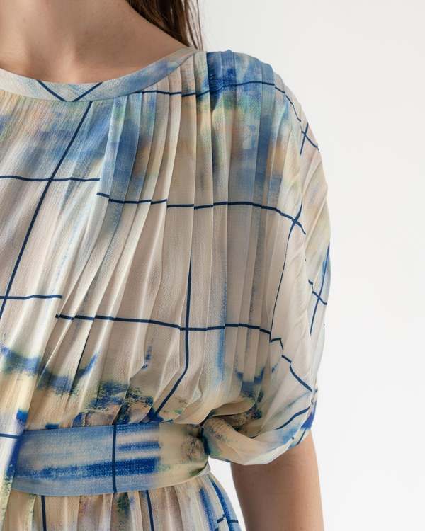 Henrik Vibskov Smooth Plisse Dress - Light Tiedye Checks | Garmentory