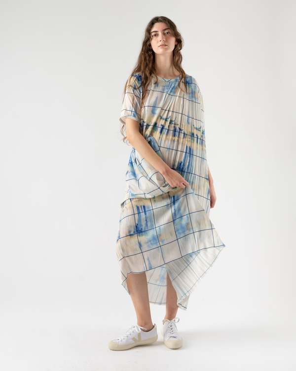 Henrik Vibskov Smooth Plisse Dress - Light Tiedye Checks | Garmentory