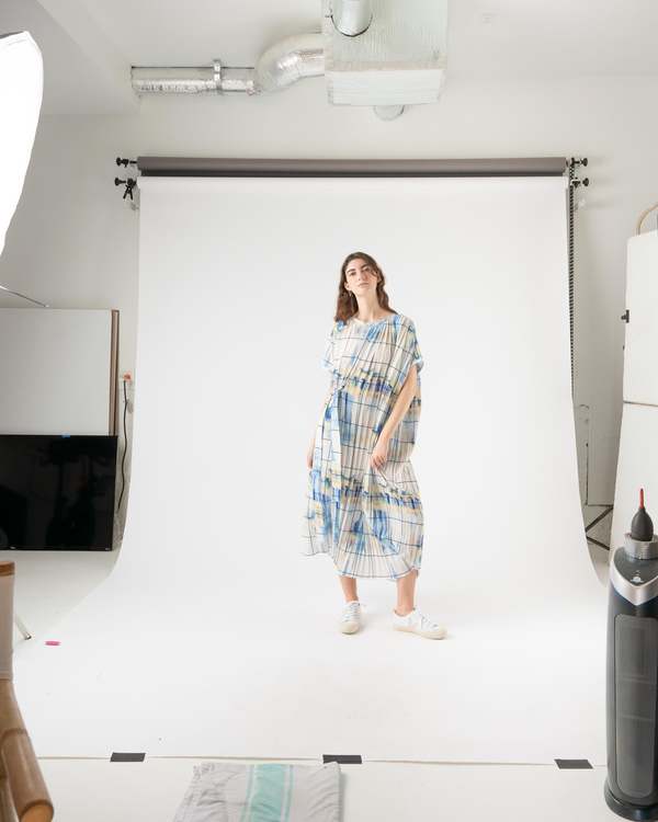 Henrik Vibskov Smooth Plisse Dress - Light Tiedye Checks | Garmentory
