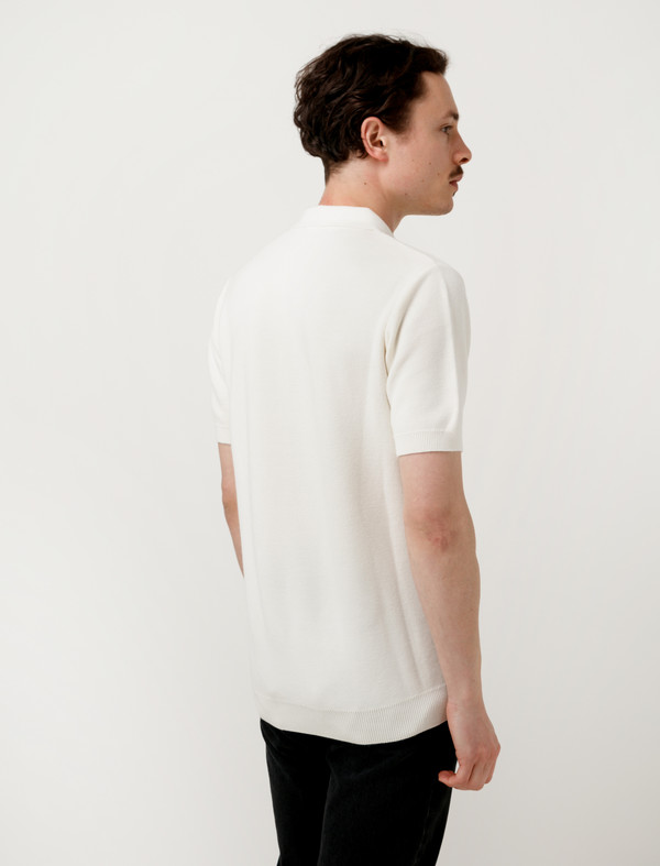 Sunspel Mens Mesh Textured Polo Off White Sunspel Mens Mesh Textured Polo Off White