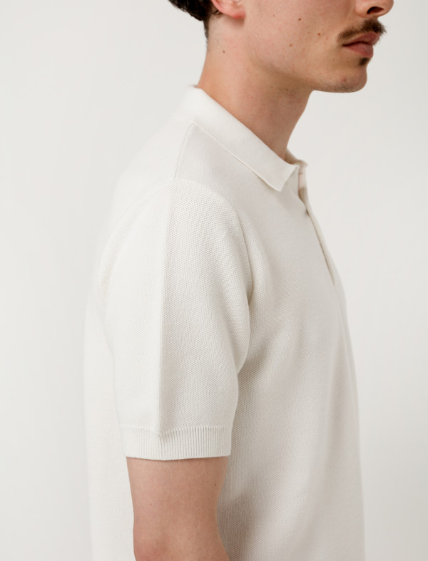 Sunspel Mens Mesh Textured Polo Off White Sunspel Mens Mesh Textured Polo Off White
