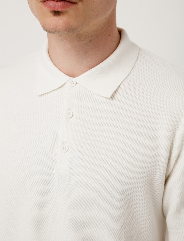 Sunspel Mens Mesh Textured Polo Off White Sunspel Mens Mesh Textured Polo Off White