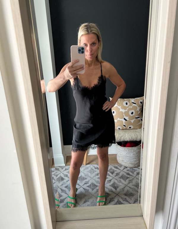 gold hawk dress Pleated Lace Silk Dress Black Black / M