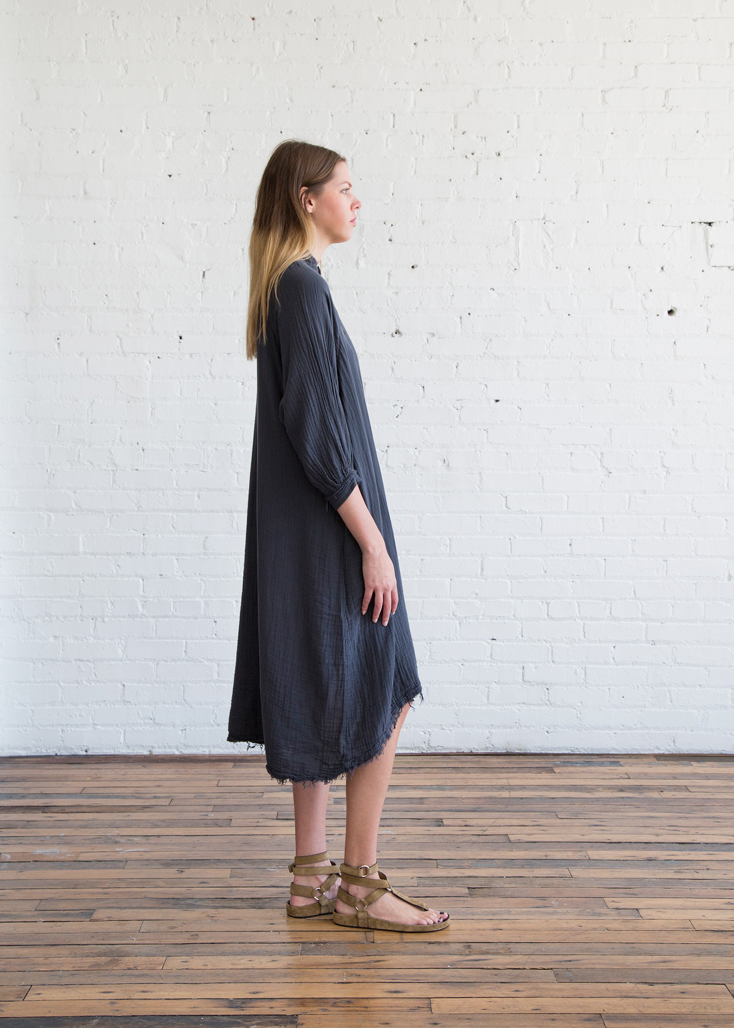 Black Crane Double Gauze Dress Dark Grey Garmentory