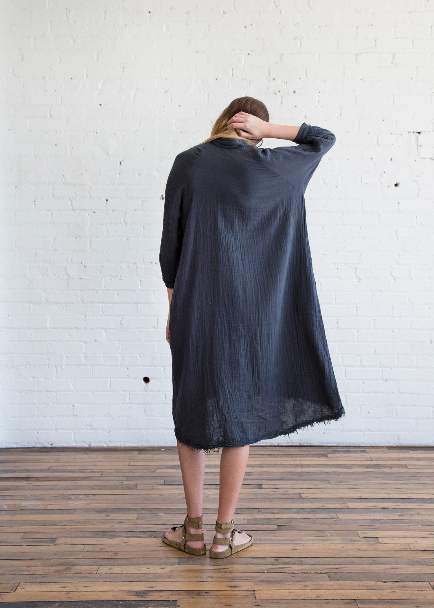 Black Crane Double Gauze Dress Dark Grey Garmentory