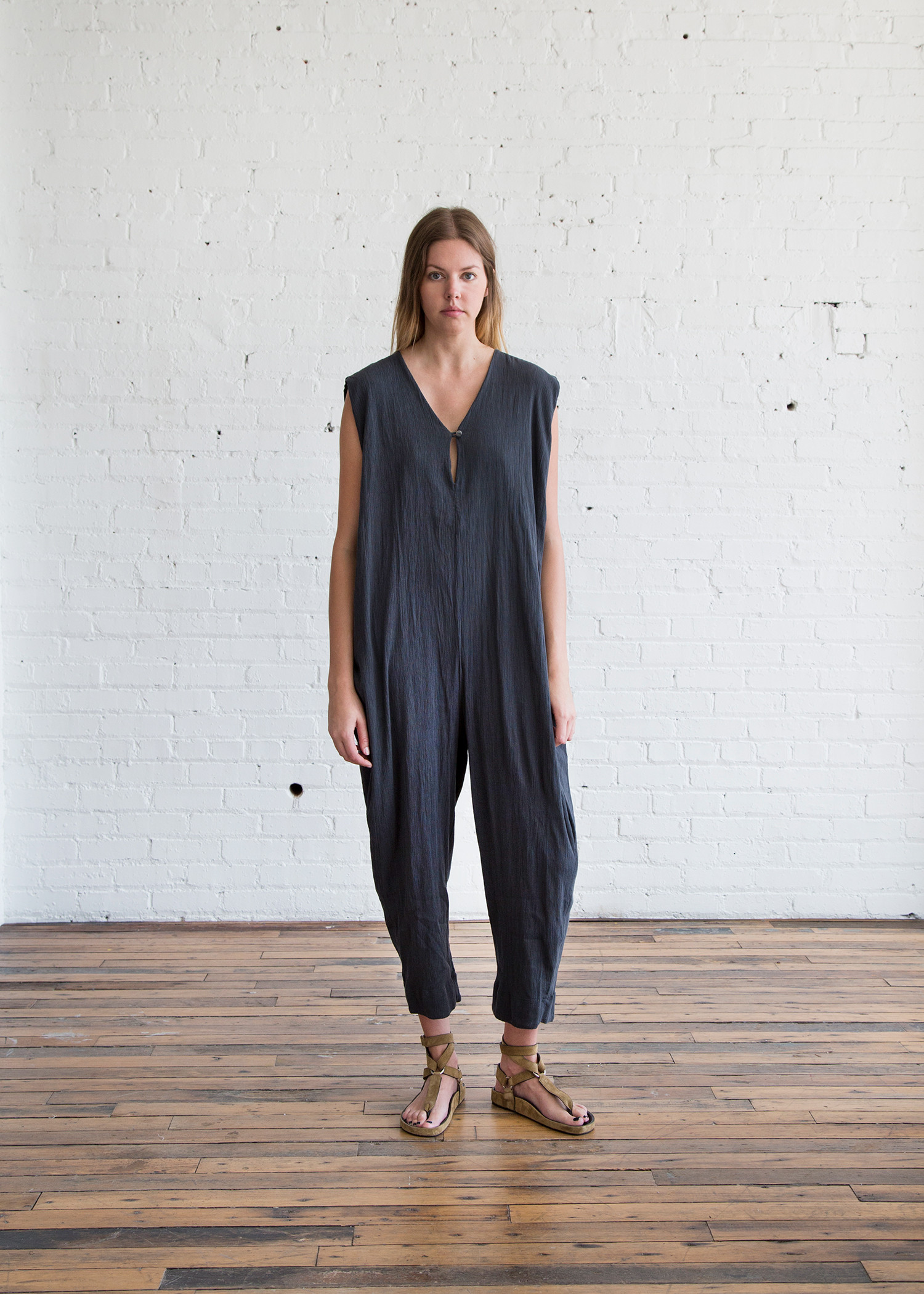 Black Crane Gathered Jumpsuit Dark Grey Garmentory