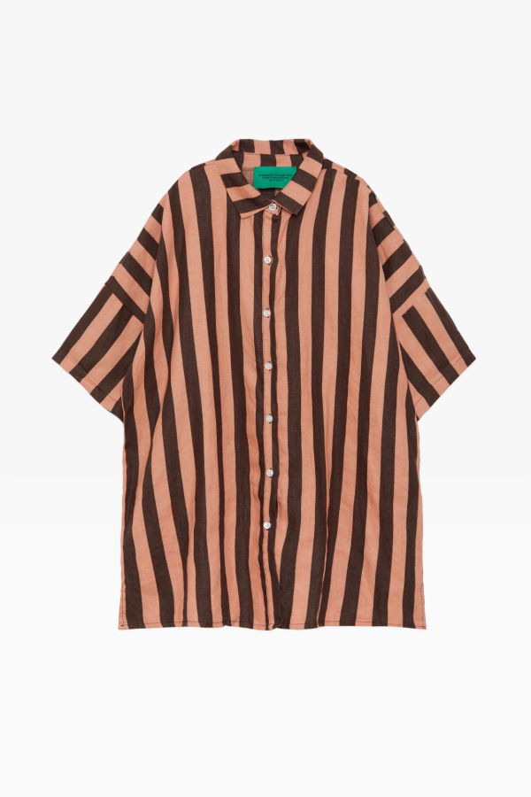 Kids Weekend House Kids Stripe Linen Shirt - Brown/Pink Stripe