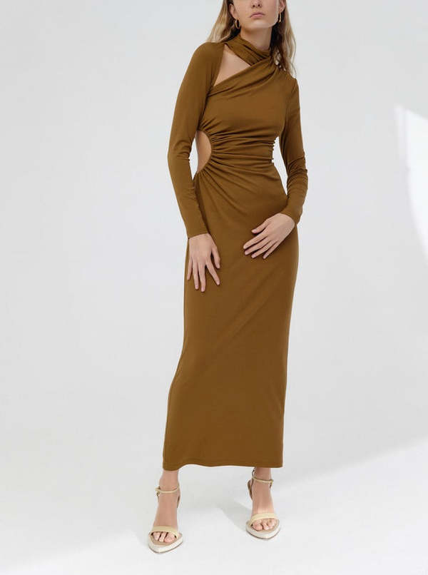 Significant Other Liana Long Sleeve Cut Out Dress - Dark Gold | Garmentory