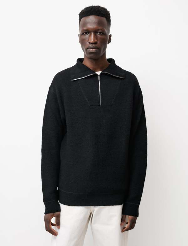 Margaret Howell MHL Half Zip Sweater - Black | Garmentory