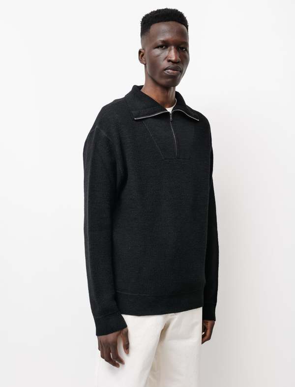 Margaret Howell MHL Half Zip Sweater - Black | Garmentory