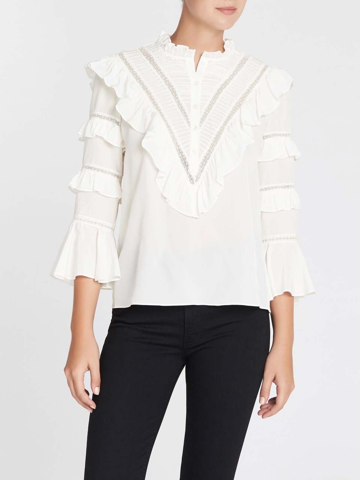 Rebecca Taylor Silk And Lace Top - Snow | Garmentory