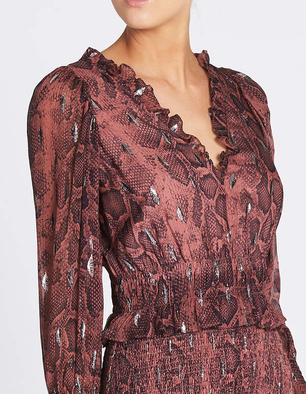 fitted lace wedding dress Red Colour Block Snake Print Dress – Maison-B-More GCC main image 0