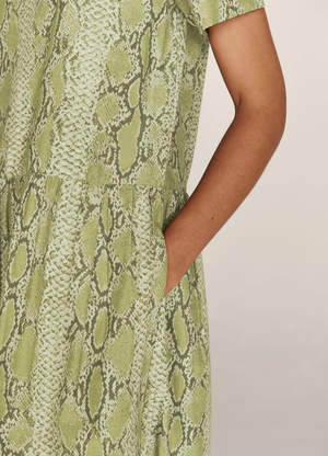 YMC Perhacs Cotton Silk Snakeskin Print Short Sleeved Dress - Green |  Garmentory
