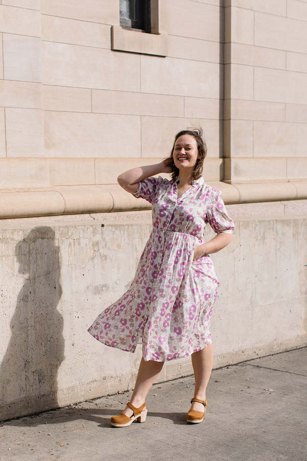 The Korner Midi Dress - Purple/Beige | Garmentory