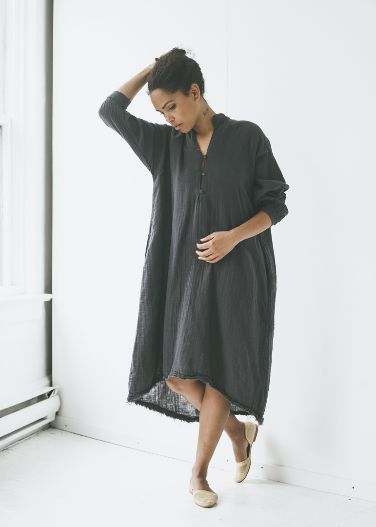 Black Crane Double Gauze Dress in Dark Grey Garmentory