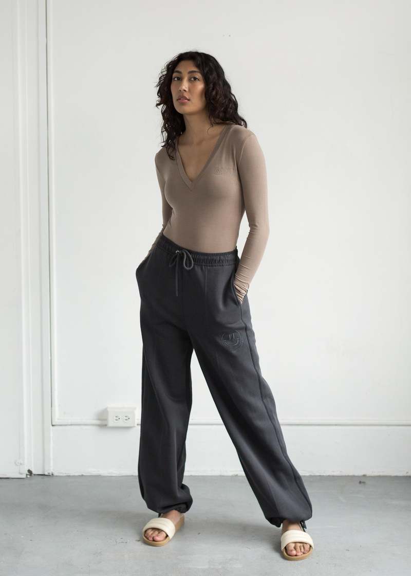 Ganni Isoli Mid Waist Straight Leg Sweatpants - Phantom | Garmentory
