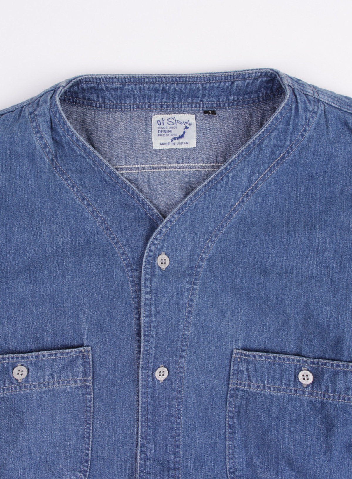 Orslow No Collar Work Shirt Denim Used Garmentory