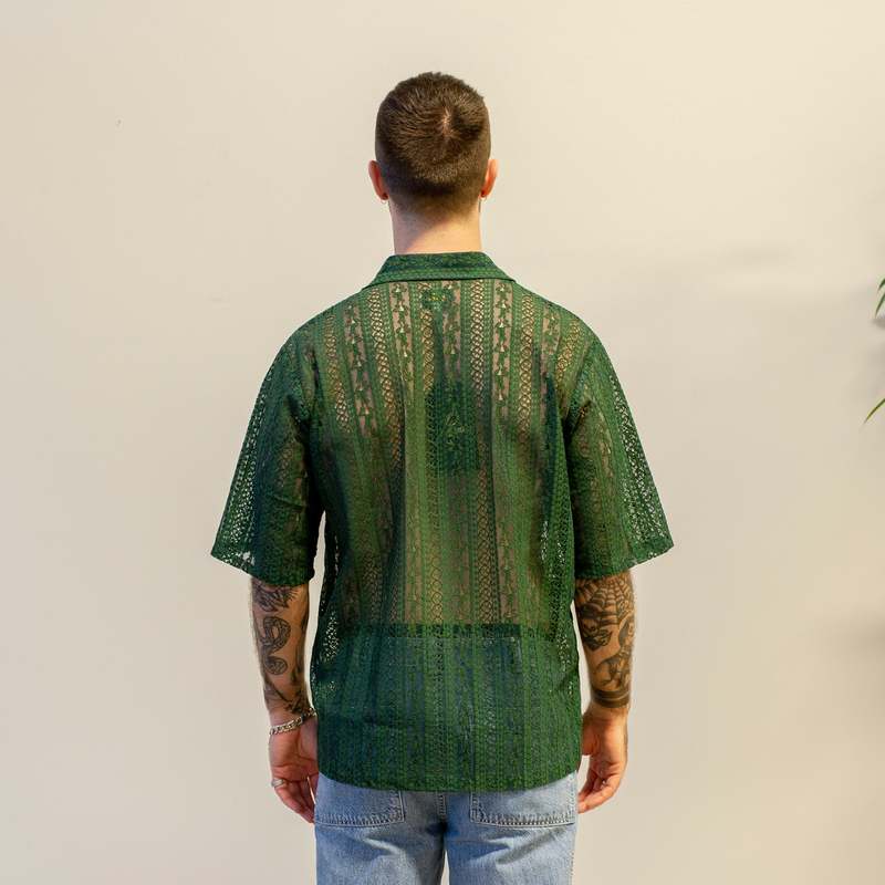 Needles C/PE/R Lace Cloth Stripe Cabana Shirt - Green | Garmentory