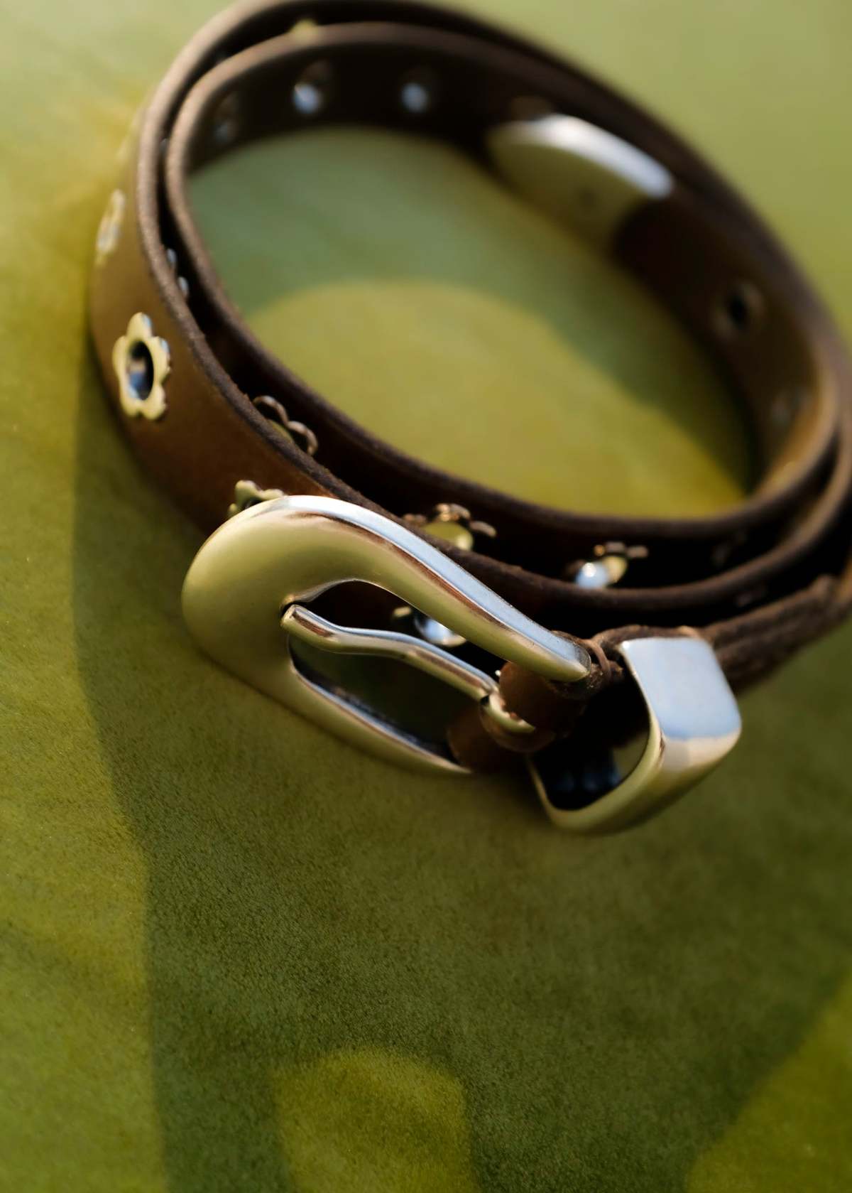 Our Legacy Leather 2CM Flowers Belt - olive | Garmentory