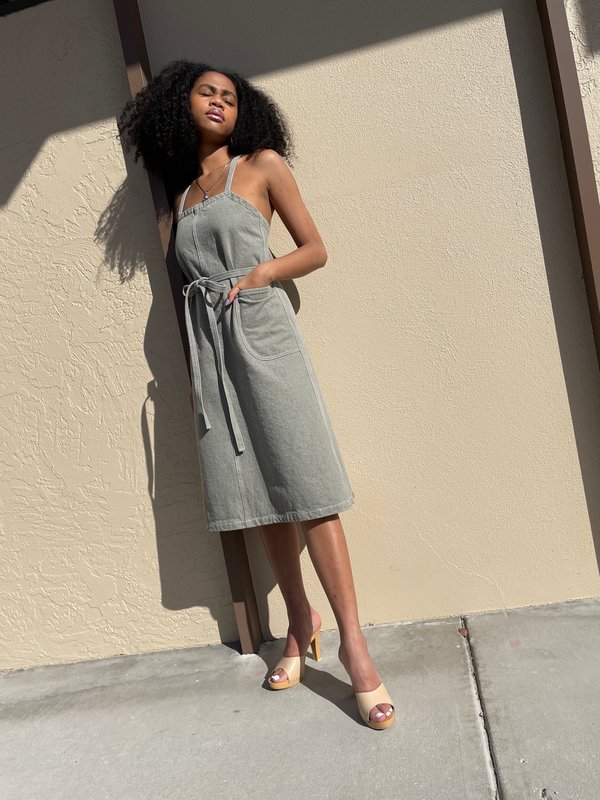 sage denim dress Afternoon Date Denim Mini Dress in Sage