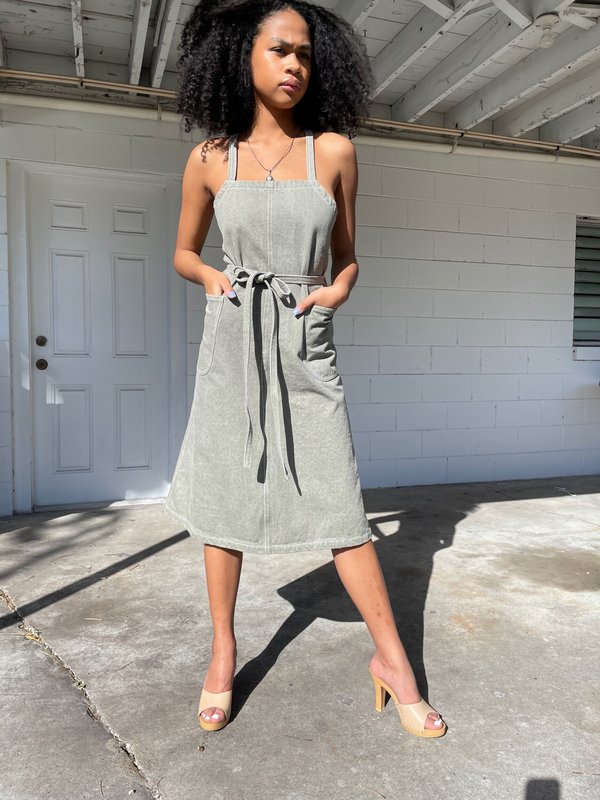 sage denim dress Afternoon Date Denim Mini Dress in Sage