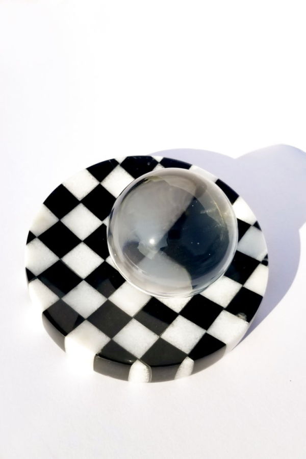 MATTER MATTERS Checkered Marble Ashtray with Crystal Ball