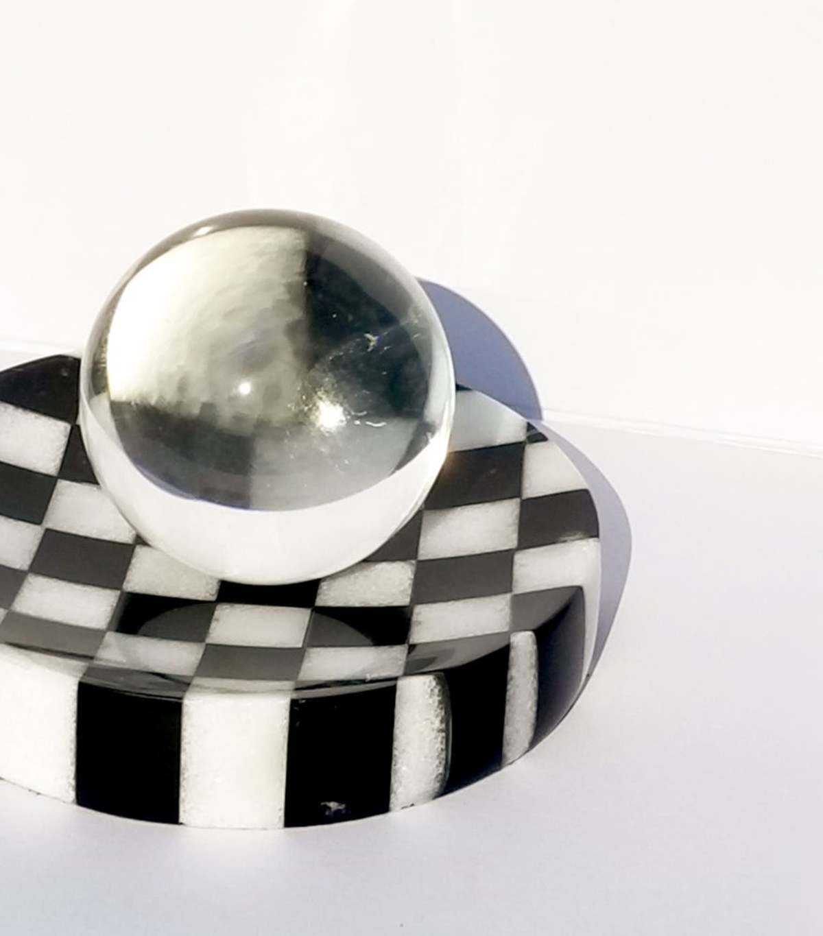 MATTER MATTERS Checkered Marble Ashtray with Crystal Ball - Image 3 of 4