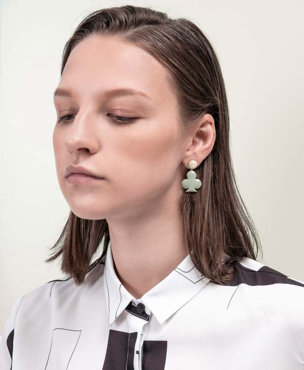 MATTER MATTERS Diamond and Luck on Dots Earrings - Stone/Pea Green