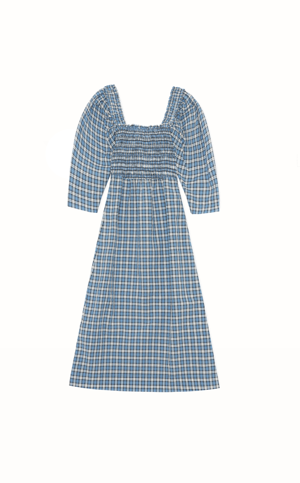 Ganni Seersucker Check Midi Dress - Azure Blue | Garmentory