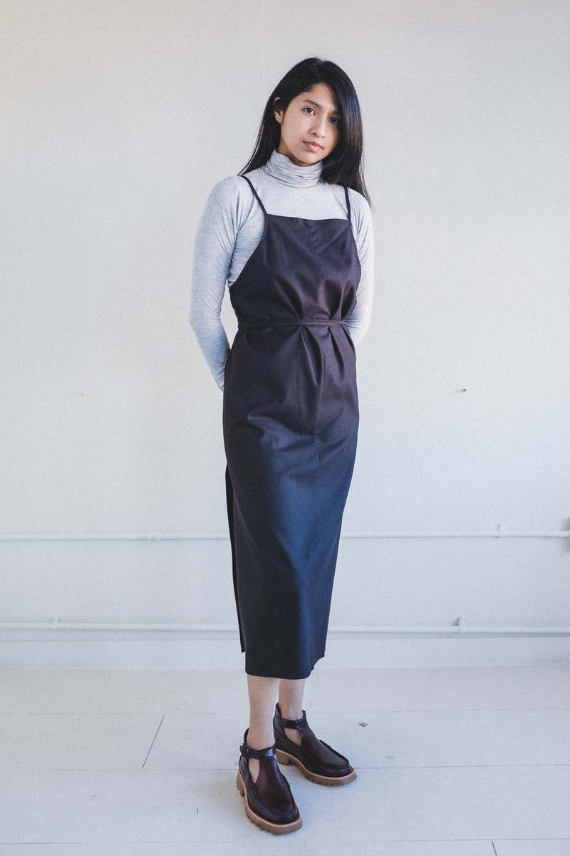 Baserange YUMI APRON DRESS - BLACK SILK | Garmentory