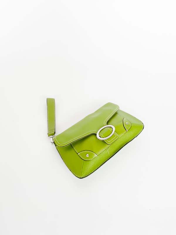 Leather Buckle Wristlet - Lime