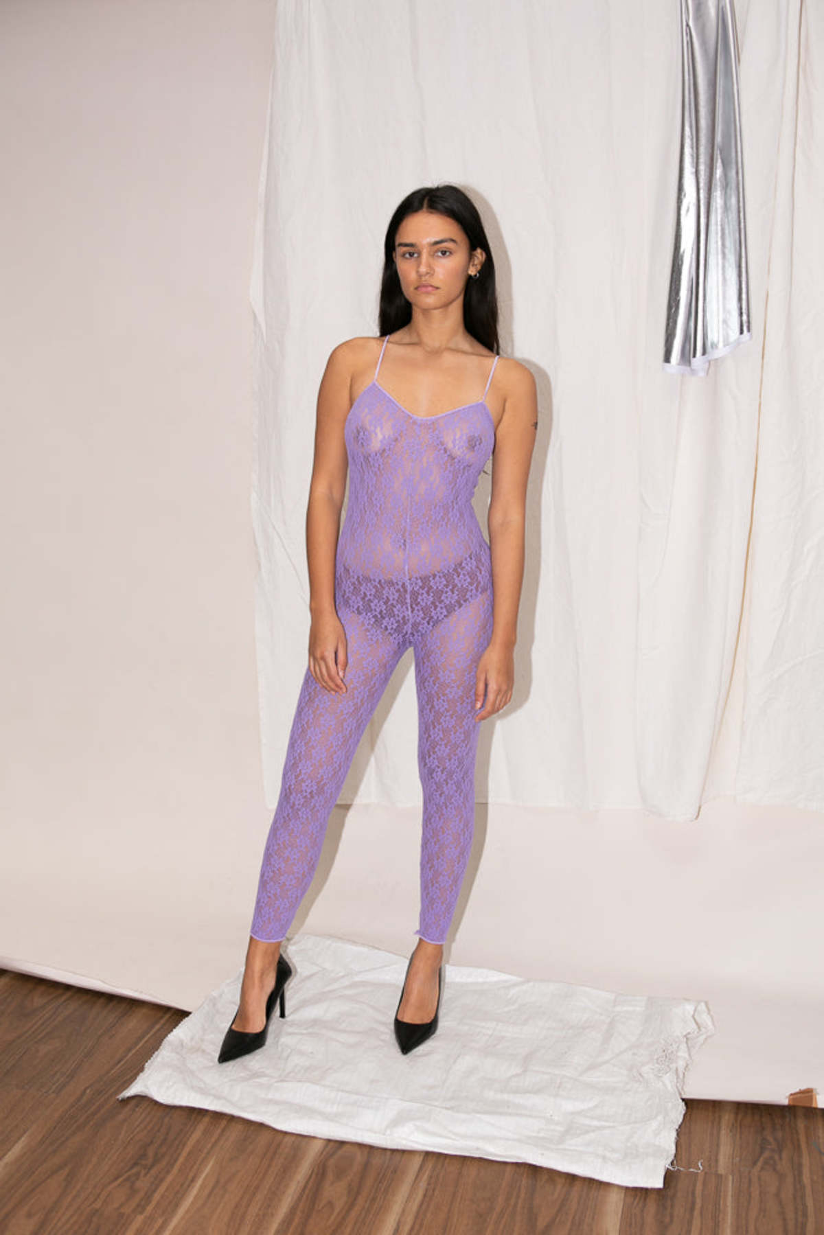 MARY QUANTレース＆ベルベット オーダーレオタード Мサイズ VINTAGE WOLF & GYPSY VINTAGE Mary Quant Lace Bodysuit