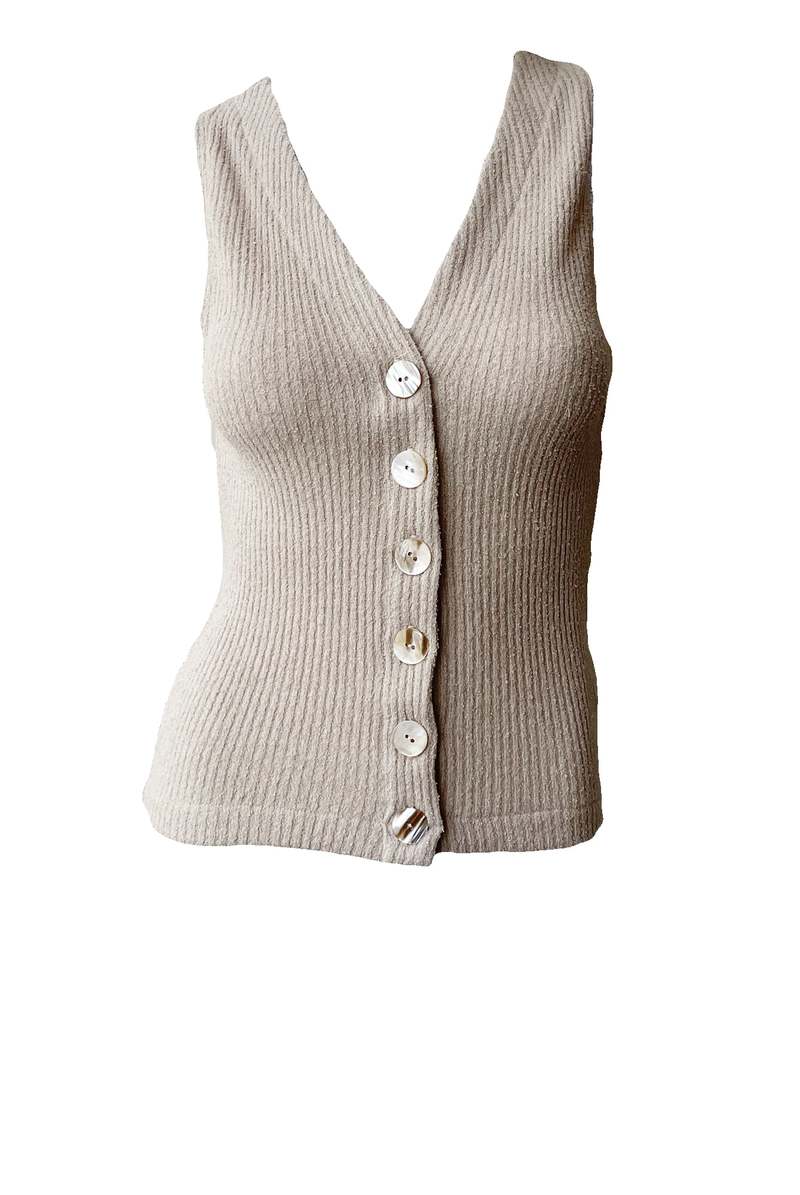 enza costa terry knit cardigan dress Vest Tank - Natural sustainable metallic gold long formal wear