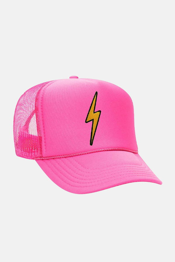 Aviator Nation Bolt Heart Low Rise Trucker Hat Neon in Pink Garmentory