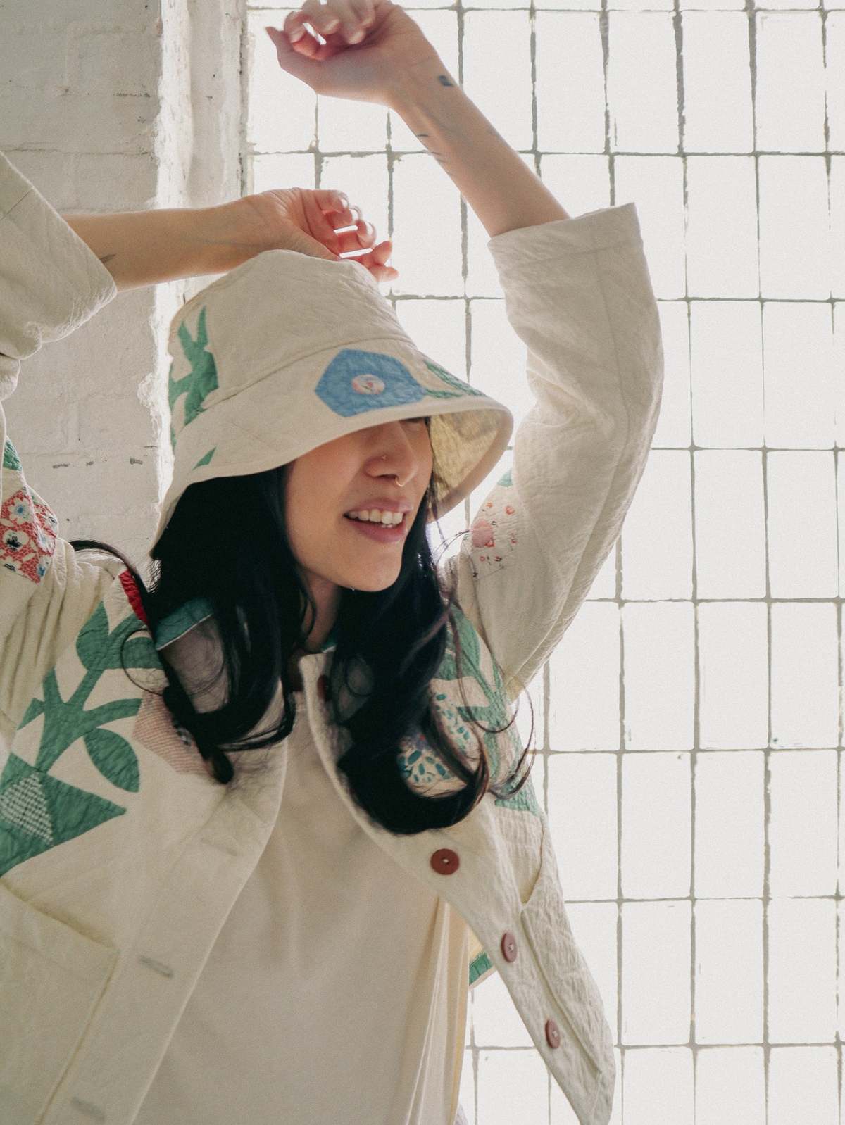 Marvin Ruby Basket of Roses Quilted Bucket Hat - Multi - Image 5 of 10