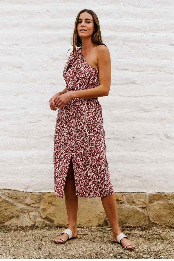 strapless open back dress RELIGION Select One Shoulder Maxi Dress main image 0